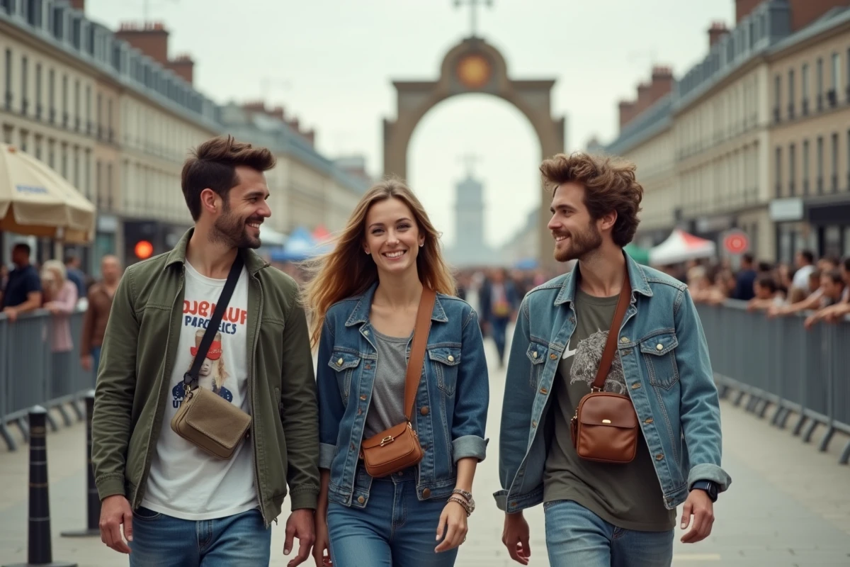 Groupe d'amis se dirigeant vers l'entrée du festival Pharenheit sur un boulevard du Havre