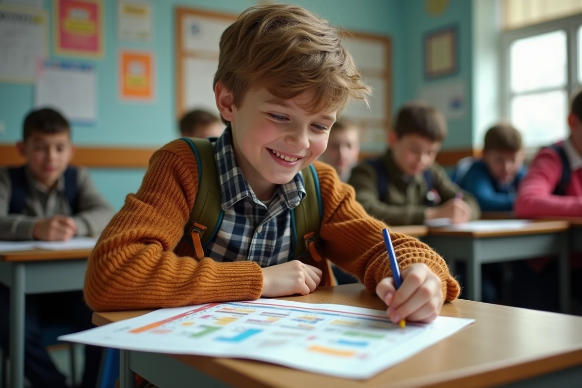 Ado en classe soulignant un calendrier coloré