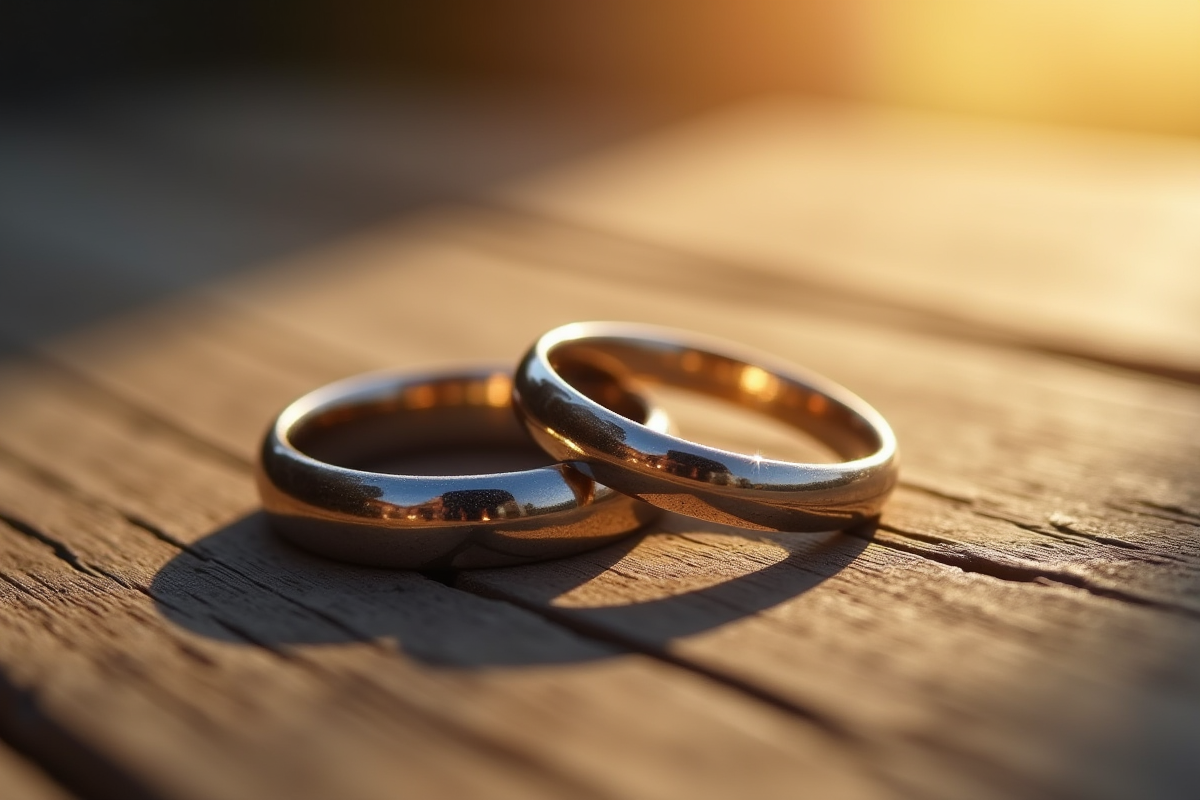 Alliances de mariage sur surface en bois avec lumière douce