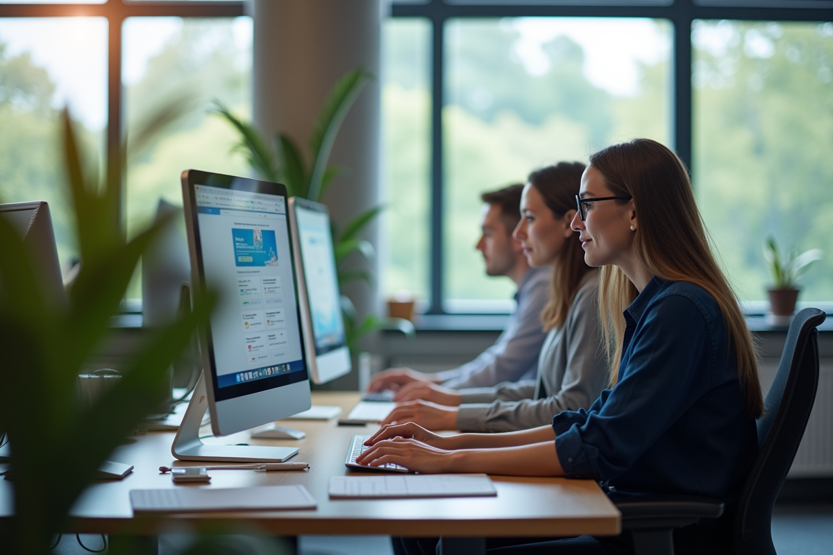 Collaboration d'agents publics dans un bureau lumineux
