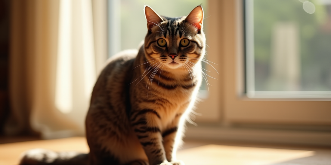 Chat british shorthair brun aux yeux dorés en lumière naturelle