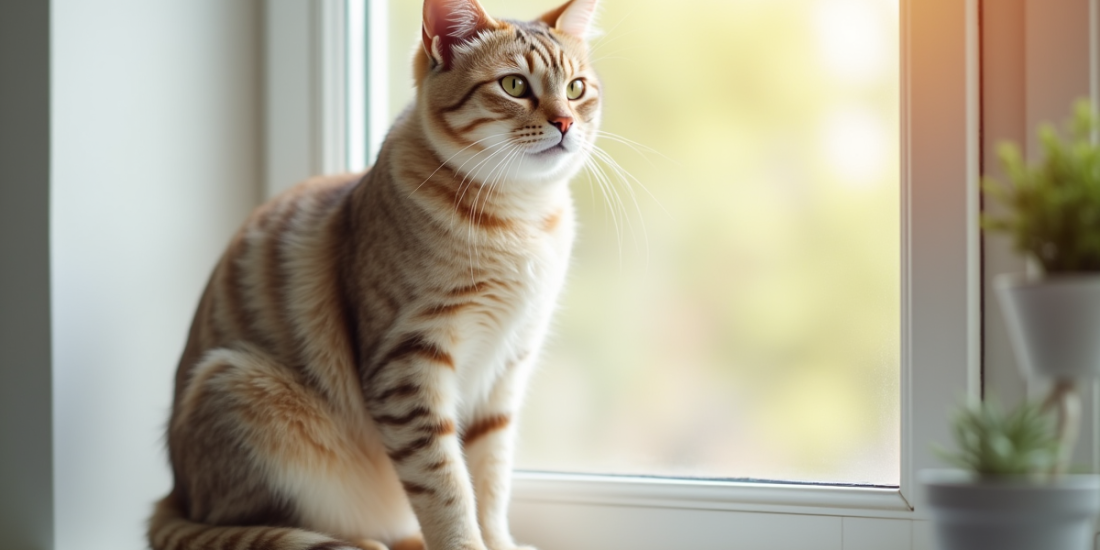 Chat hypoallergenique calme sur une fenetre lumineuse