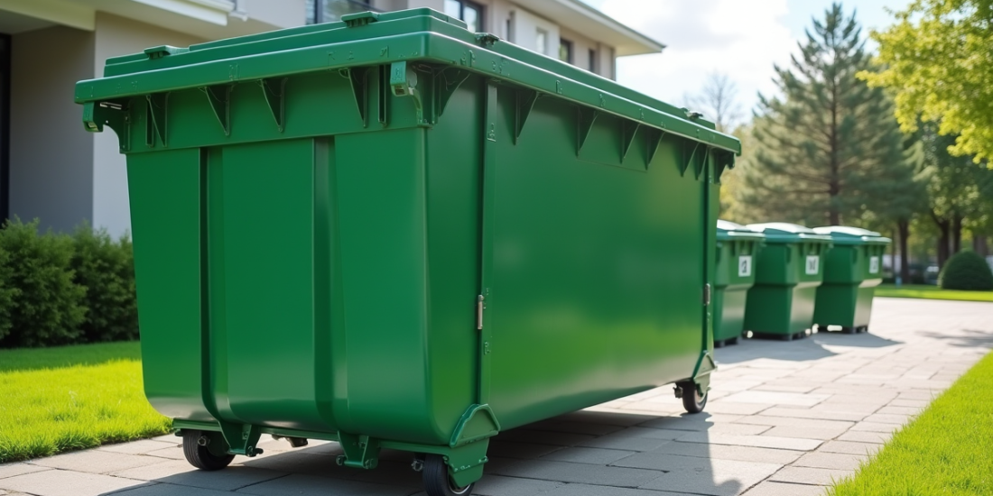 Conteneur à déchets propre devant une maison moderne avec recyclage