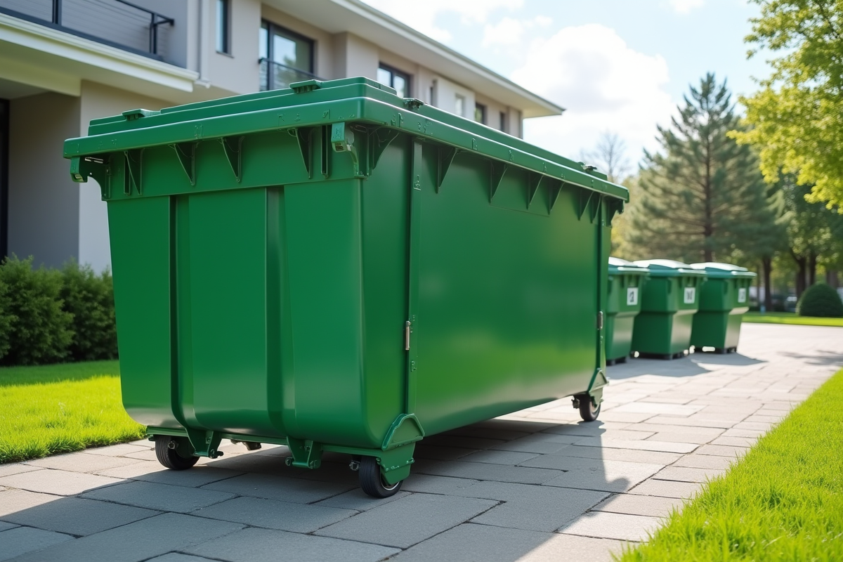 Conteneur à déchets propre devant une maison moderne avec recyclage