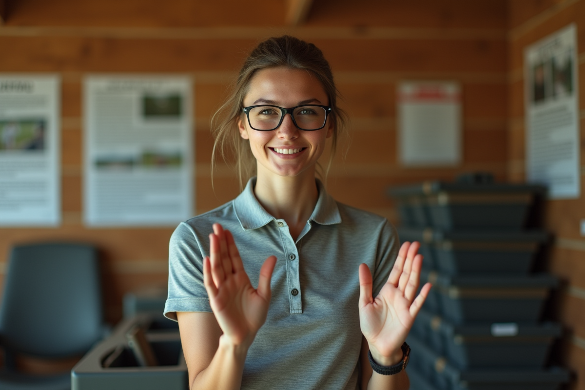 Jeune femme montrant la technique de tir en salle