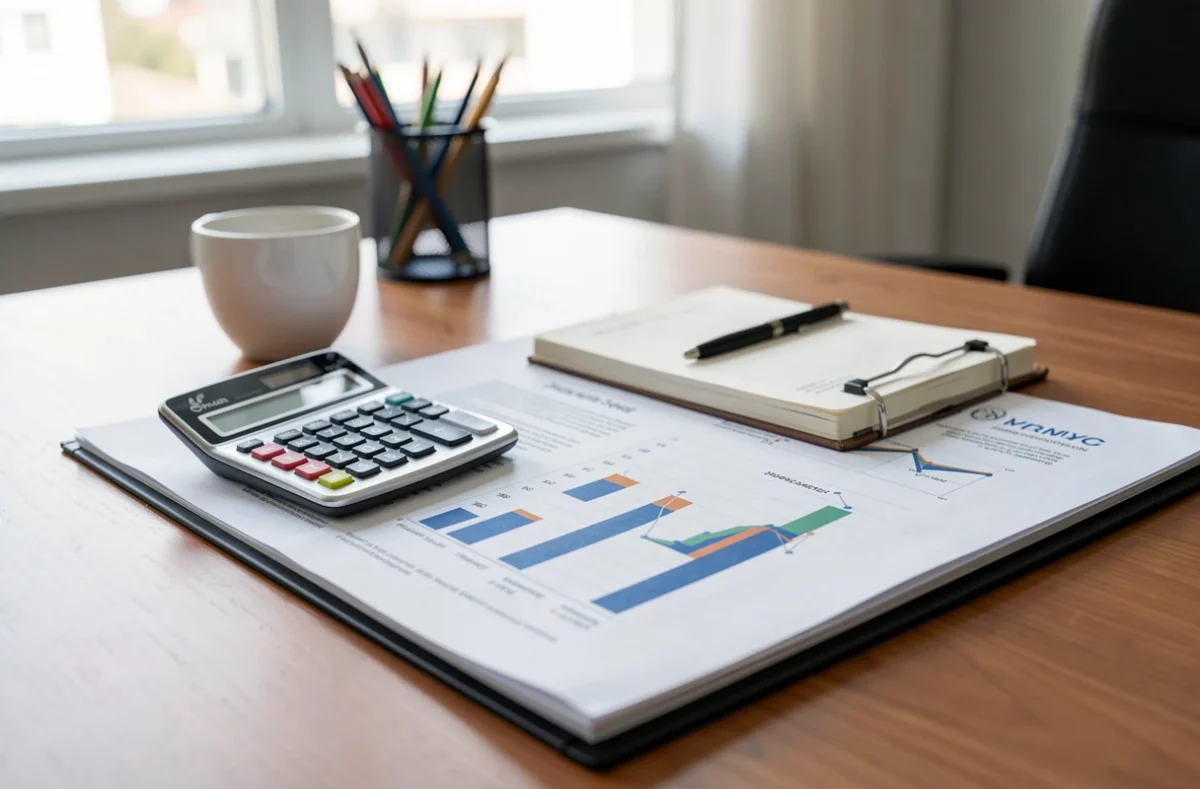 Documents de placement et calculatrice sur un bureau