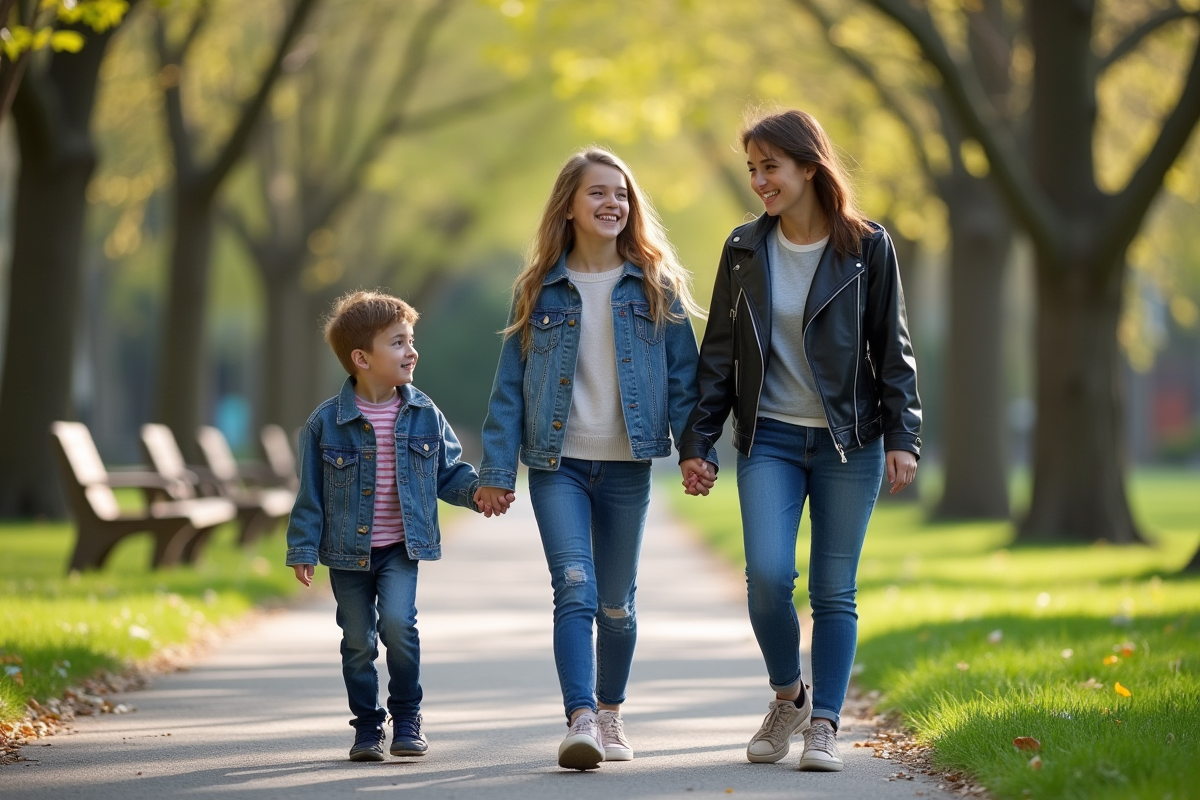 Fille et frère main dans la main dans un parc verdoyant