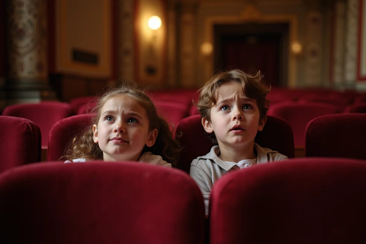 Enfants frustrés derrière une colonne dans un théâtre
