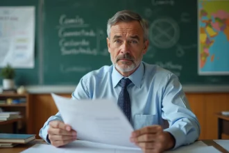 Professeur homme regardant un tableau des salaires dans une classe