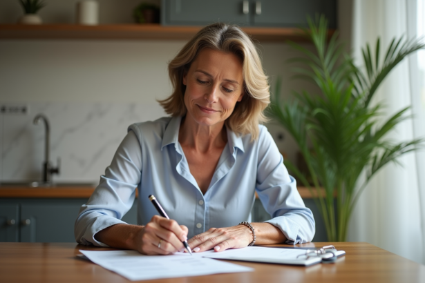 Femme d affaires en réunion de finances dans une cuisine moderne