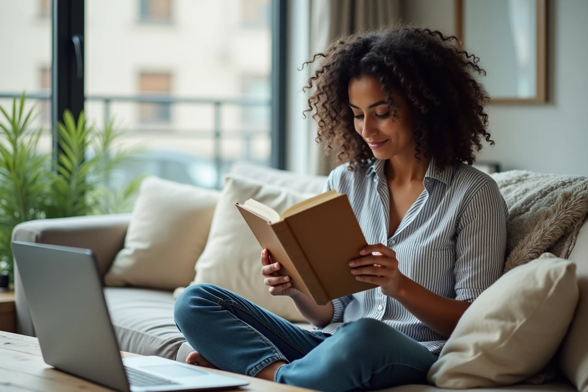Jeune femme tenant fièrement son livre papier auto-édité via Kindle Direct Publishing KDP