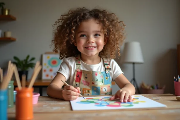 Jeune fille souriante peignant sur une toile à numéros