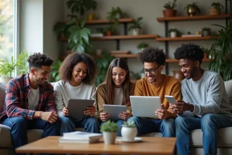 Groupe de jeunes adultes discutant autour d'une table