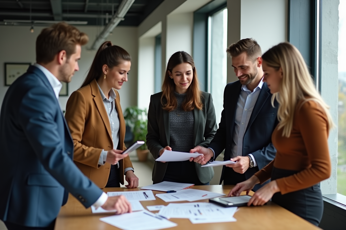 Groupe de professionnels en réunion dans un bureau moderne