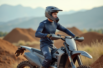 Jeune homme motocross en pleine préparation avec casque