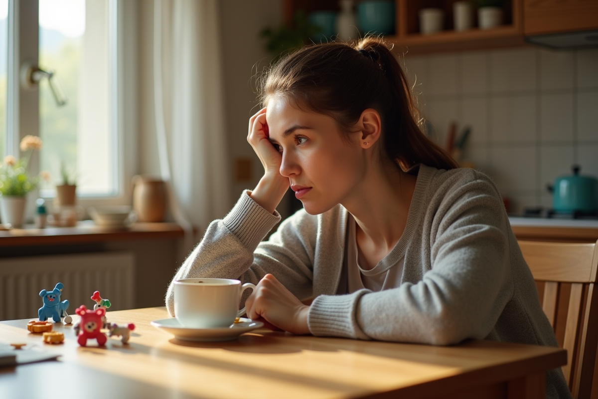 Mère prenant un moment de repos à la cuisine