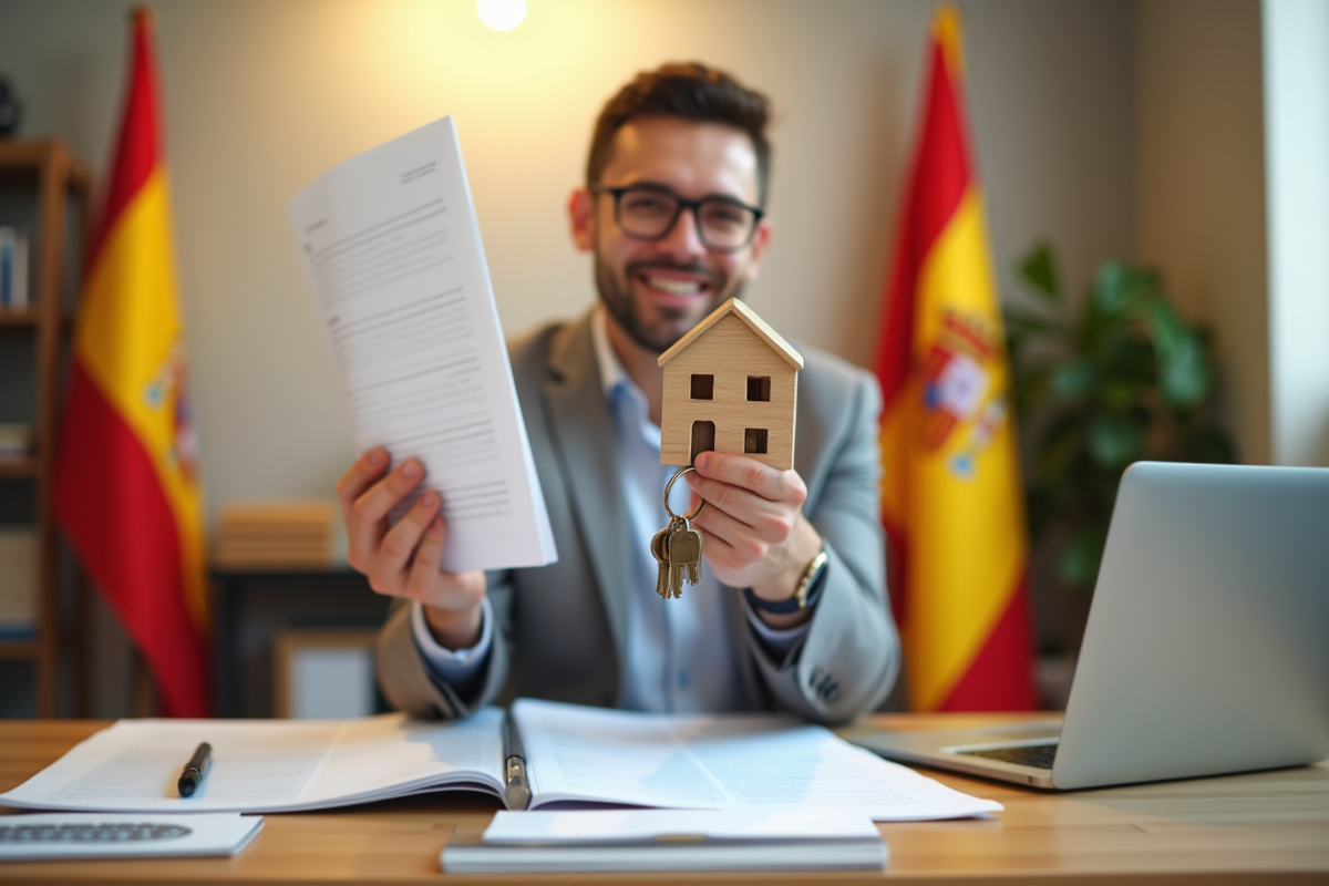 Personne confiante tenant des clés et papiers espagnols