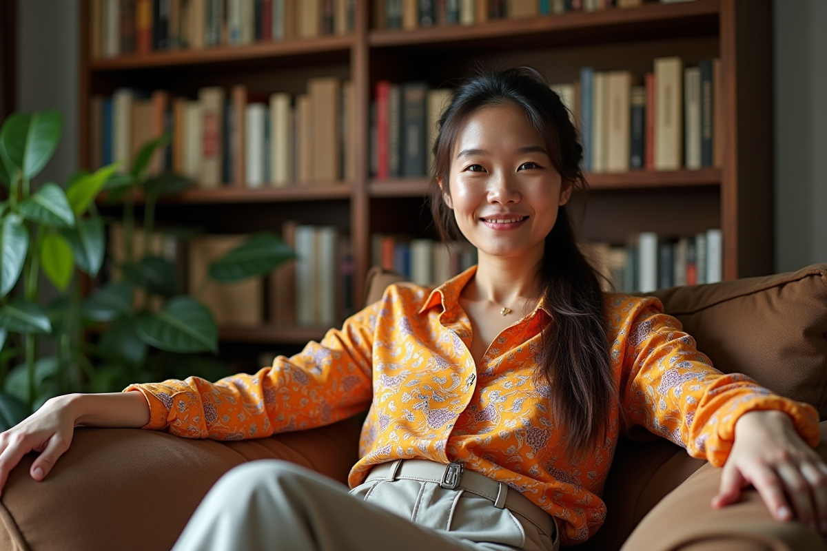 Personne âgée lisant dans un salon chaleureux