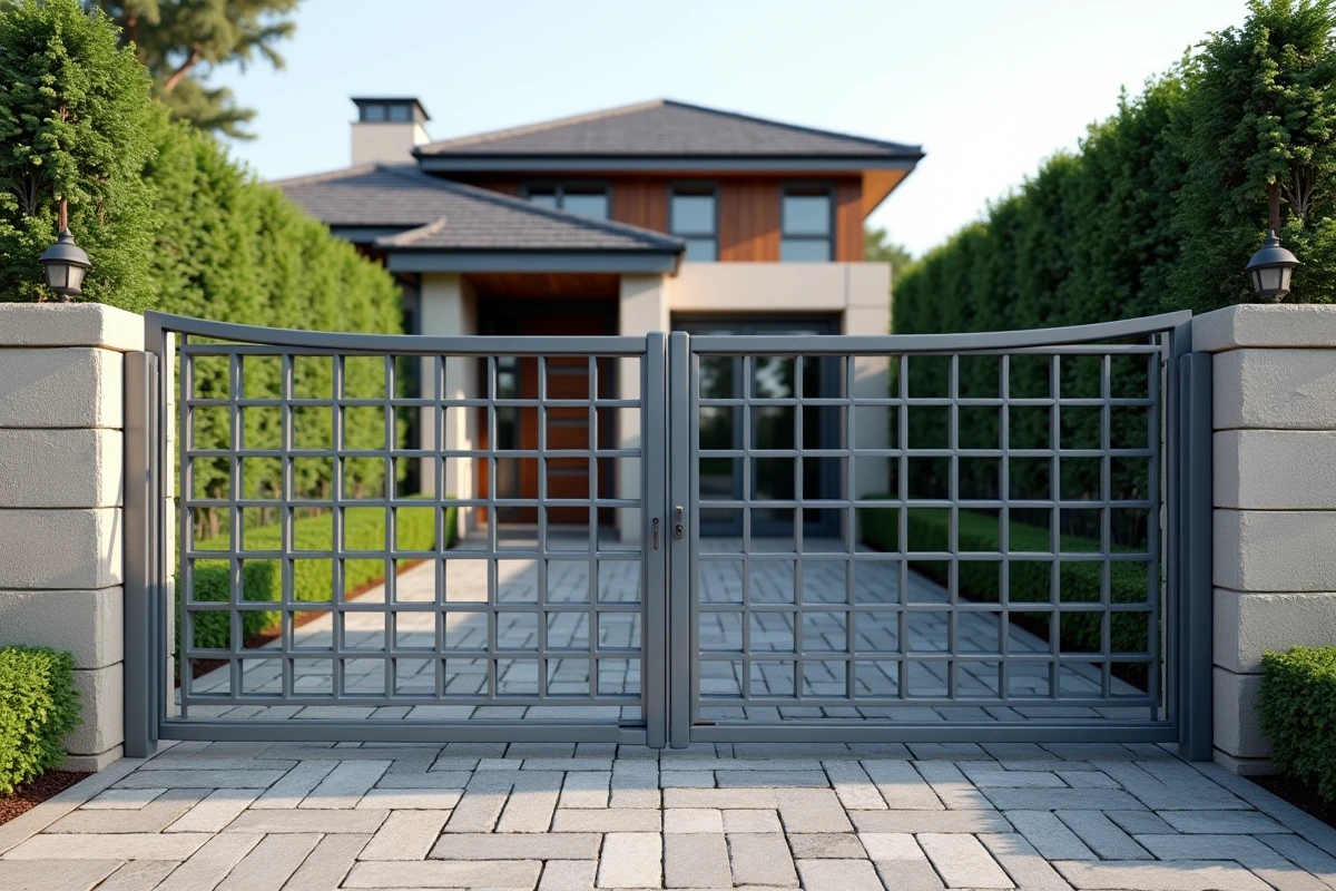 Portail résidentiel en tube carré aluminium thermolaqué anthracite, entrée de maison moderne