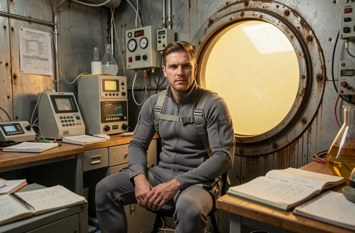 Scientifique dans une station de recherche isolée avec vue sur une atmosphère toxique, ambiance du film IO de Netflix
