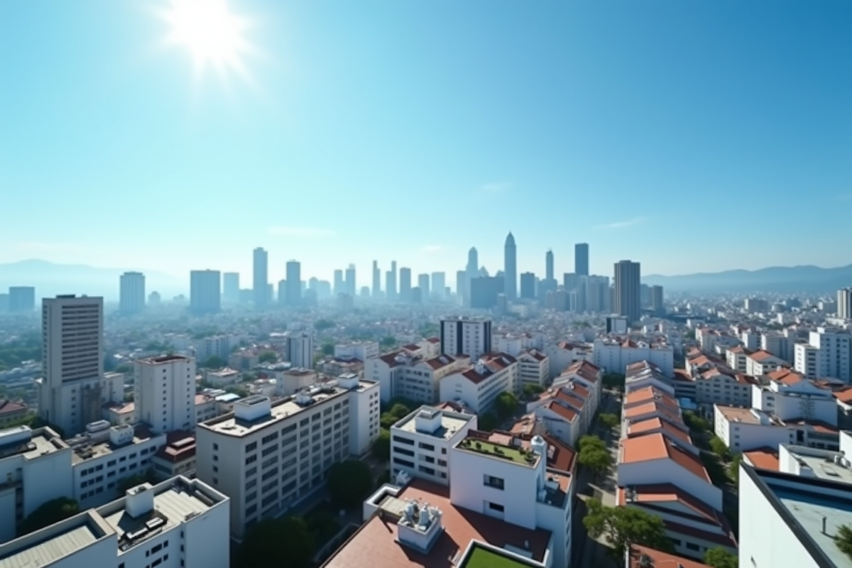 Vue de la skyline urbaine depuis un toit dans une capitale sud-américaine