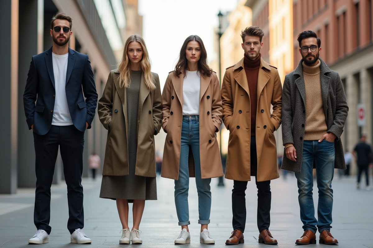 Six personnes stylées avec différents vêtements urbains