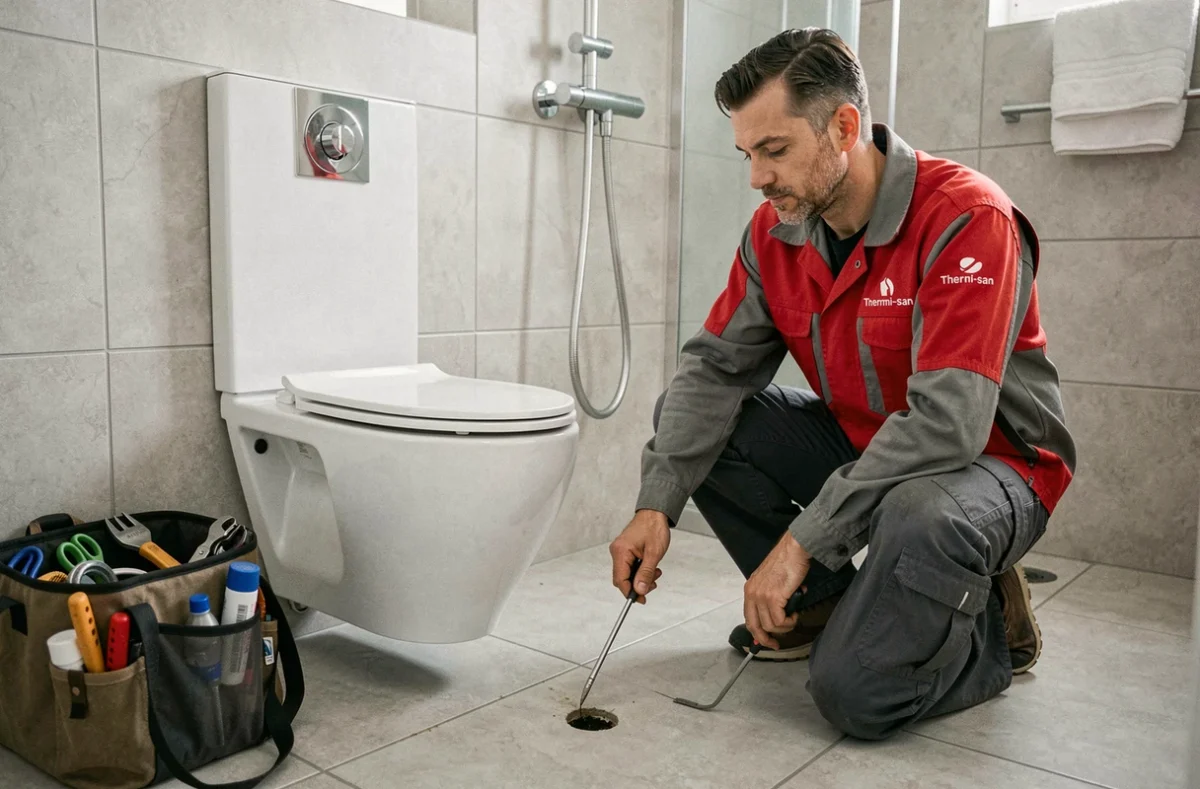 Spécialiste Thermi-san réparant une installation sanitaire dans une salle de bain à Troyes