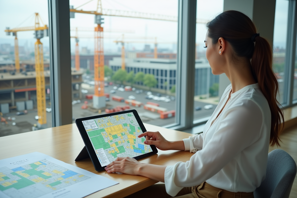 Jeune urbaniste examinant des cartes sur une tablette numérique